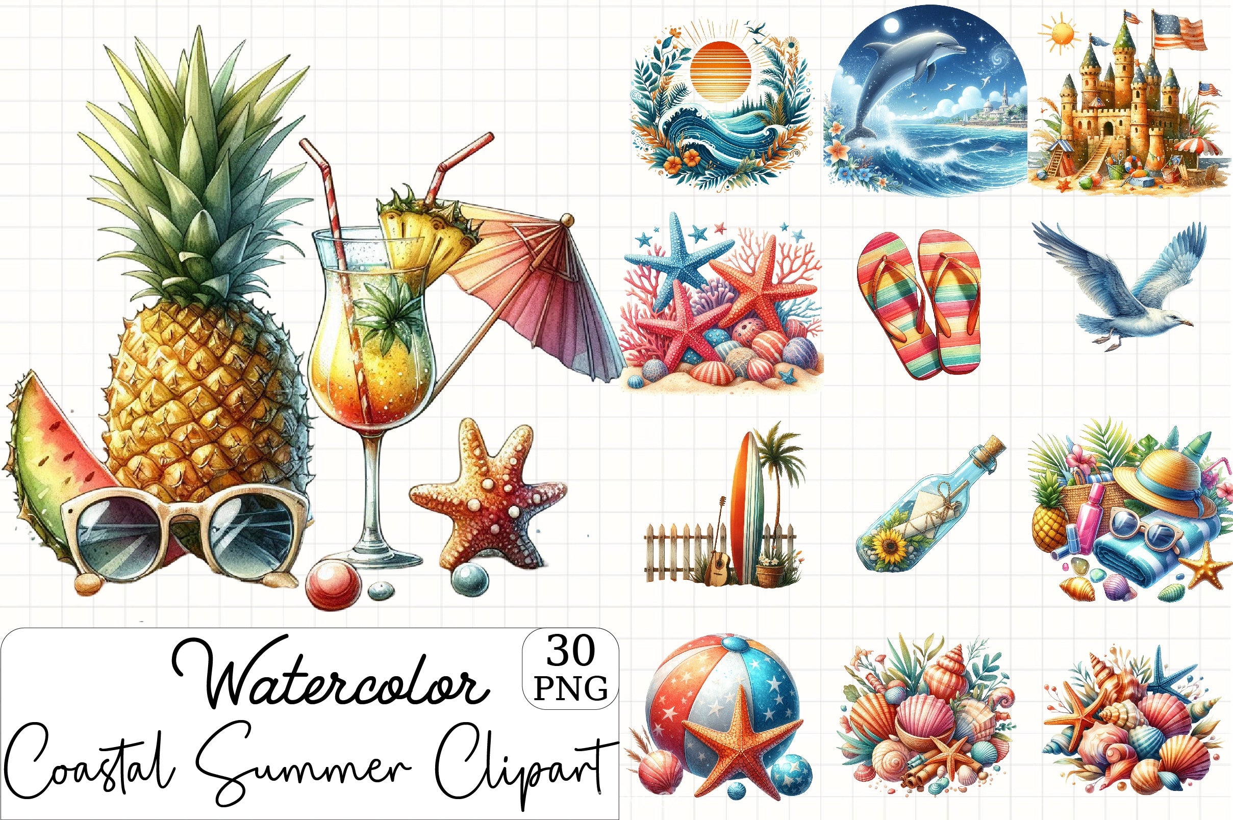 Coastal Summer Clipart Bundle - CraftNest - Digital Crafting and Art