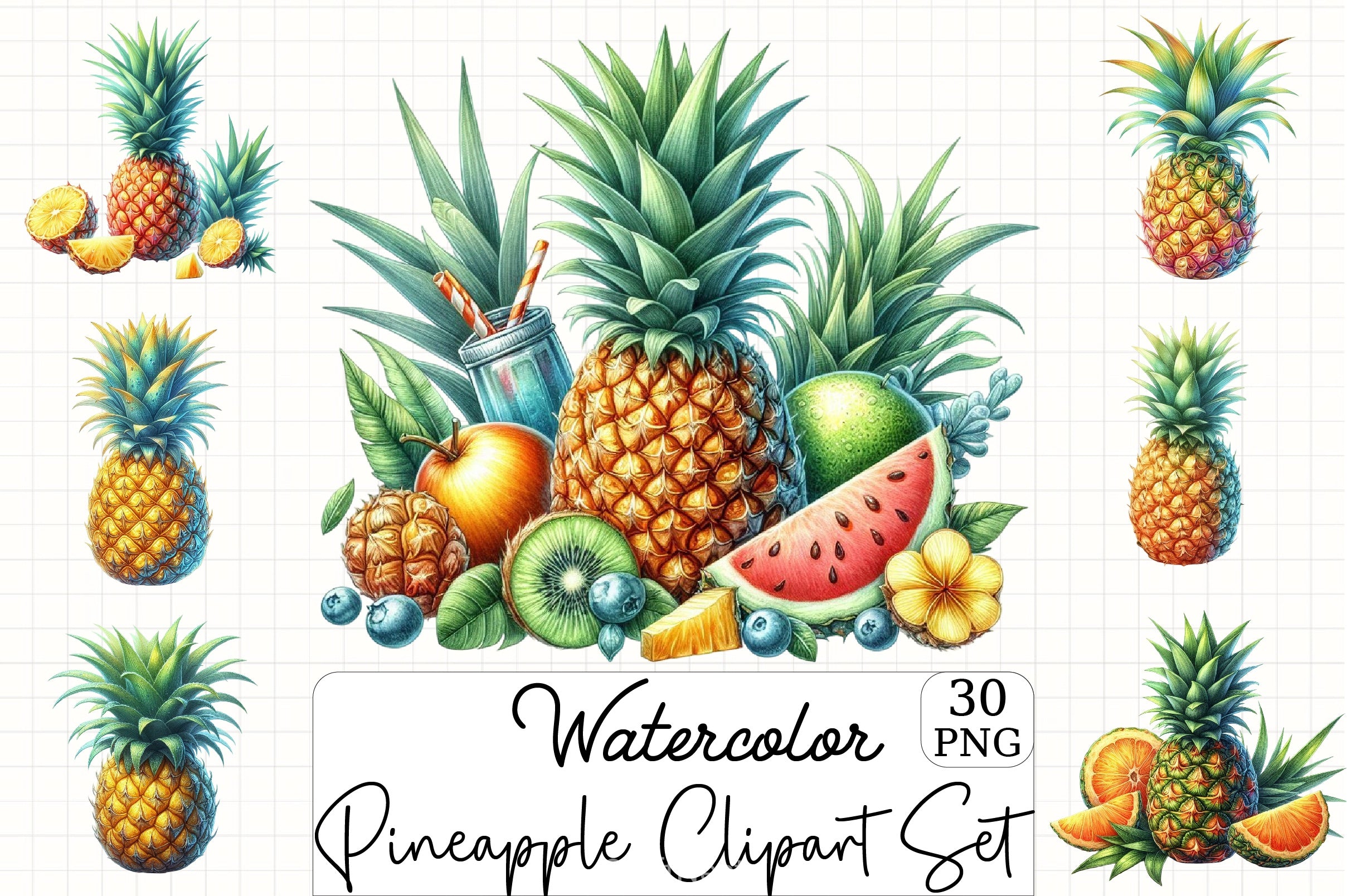 Pineapple Clipart Set 4 - CraftNest - Digital Crafting and Art