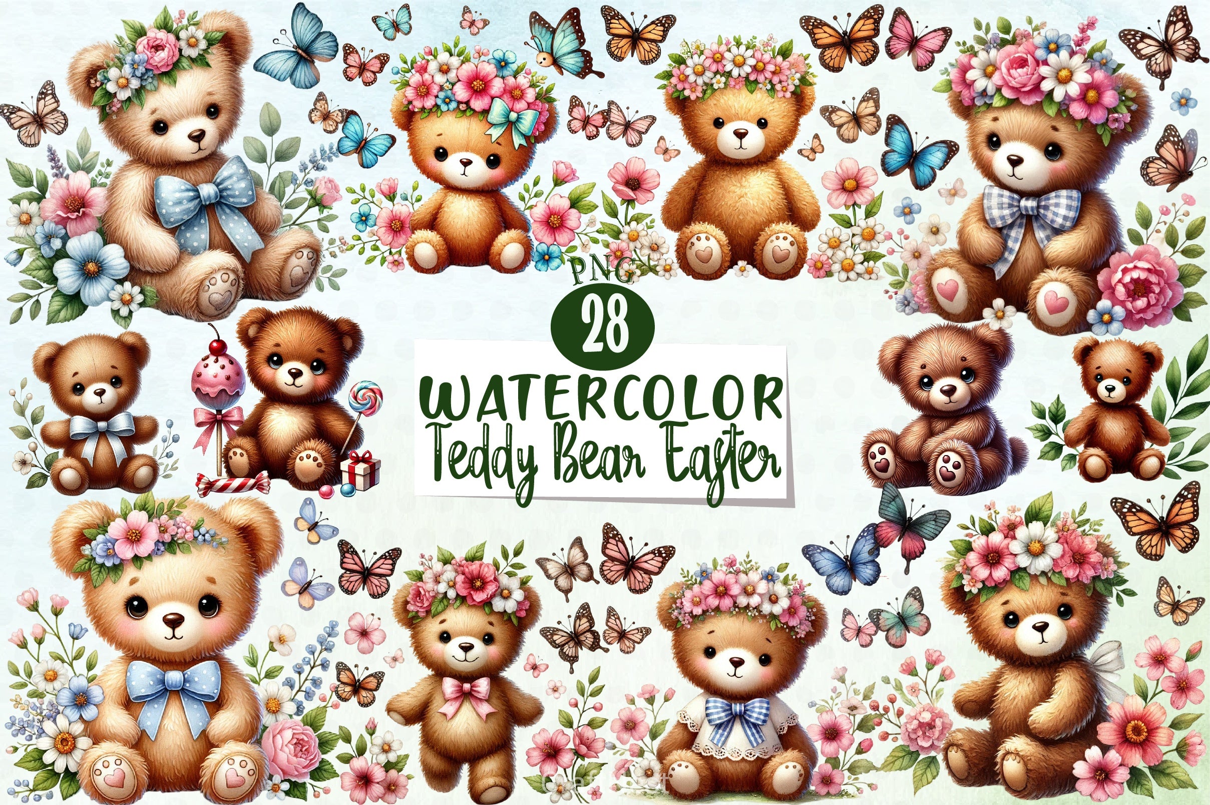 Teddy Bear Easter Clipart Bundle - CraftNest - Digital Crafting and Art