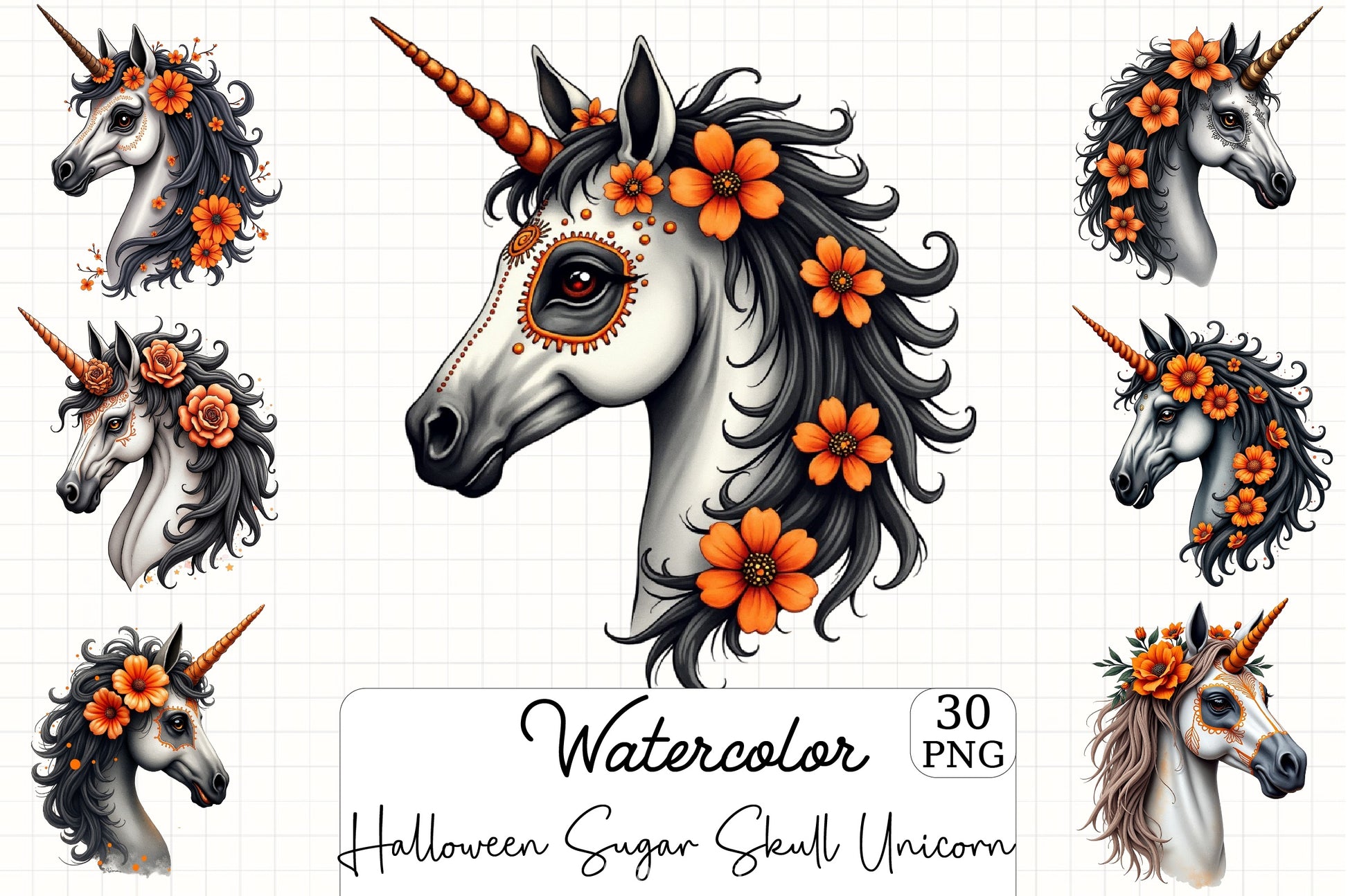 Halloween Sugar Skull Unicorn Clipart Bundle - CraftNest - Digital Crafting and Art