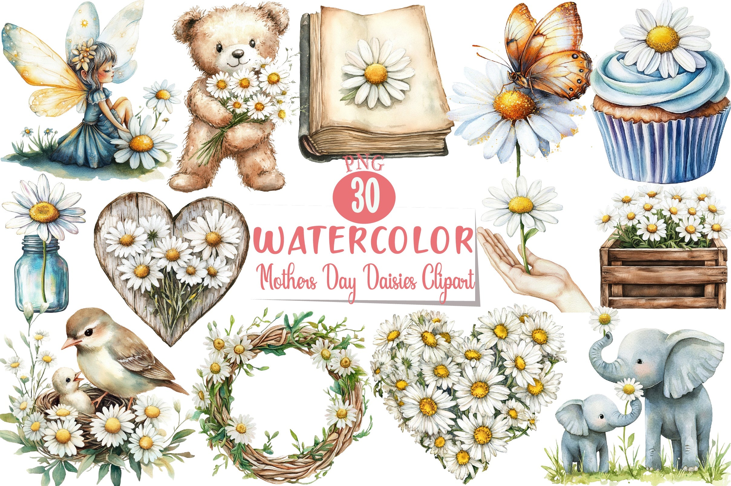Mothers Day Daisies Clipart Bundle - CraftNest - Digital Crafting and Art