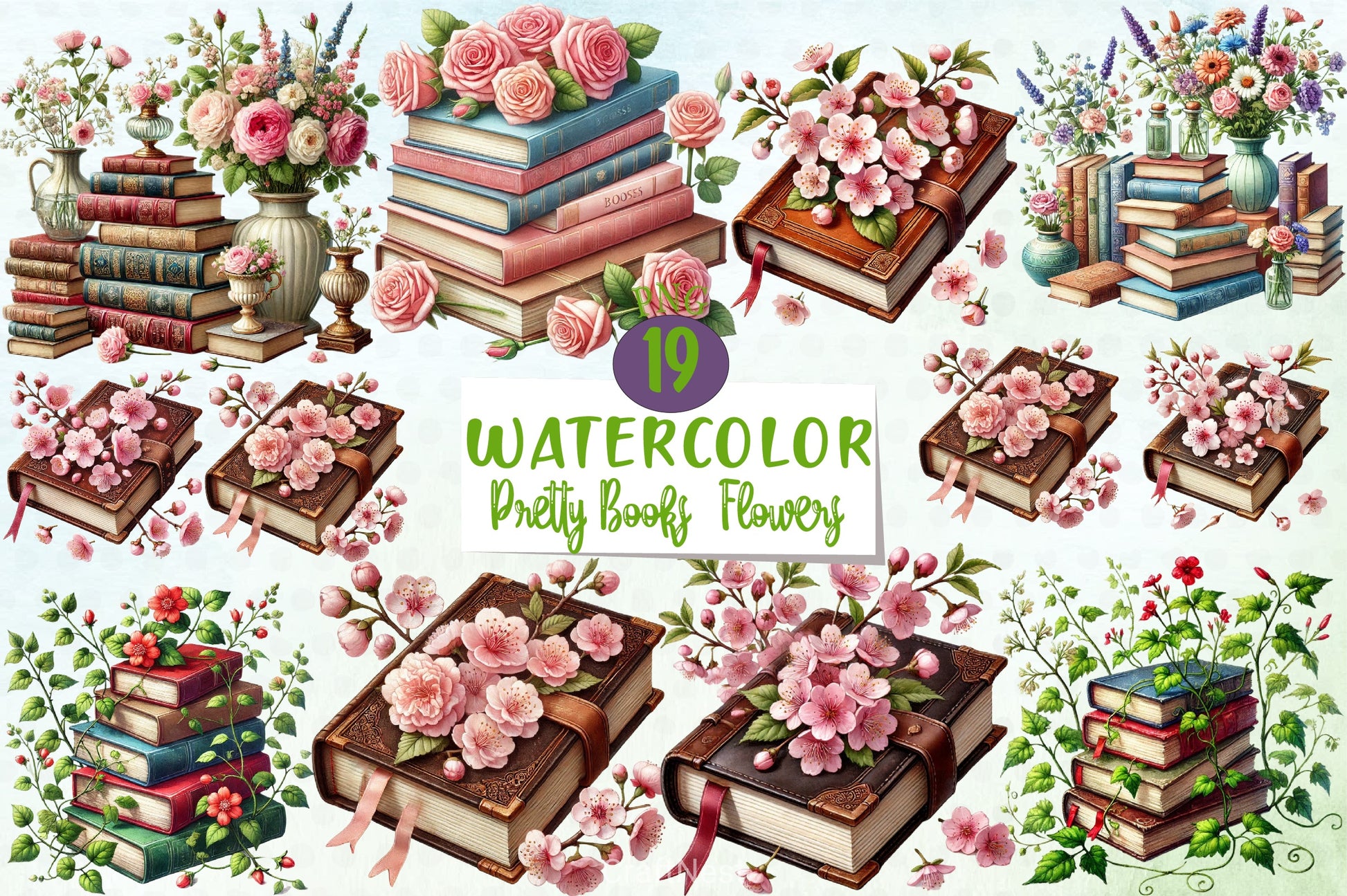 Pretty Books Flowers Clipart Bundle - CraftNest - Digital Crafting and Art