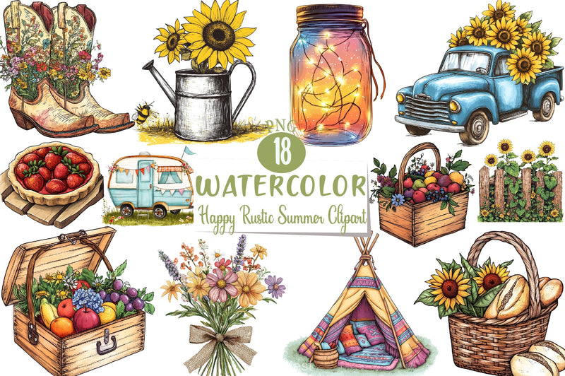Happy Rustic Summer Clipart Bundle - CraftNest - Digital Crafting and Art