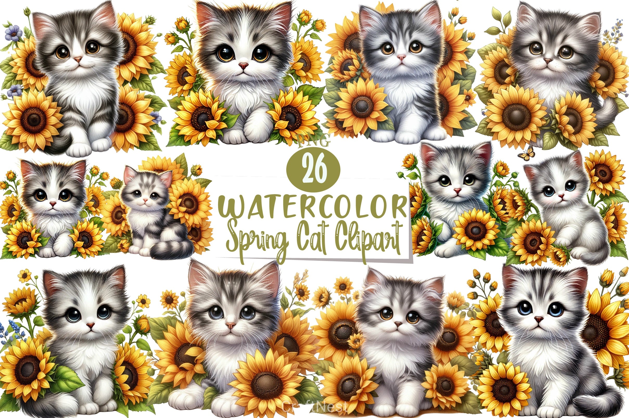 Spring Cat Clipart Bundle 2 - CraftNest - Digital Crafting and Art
