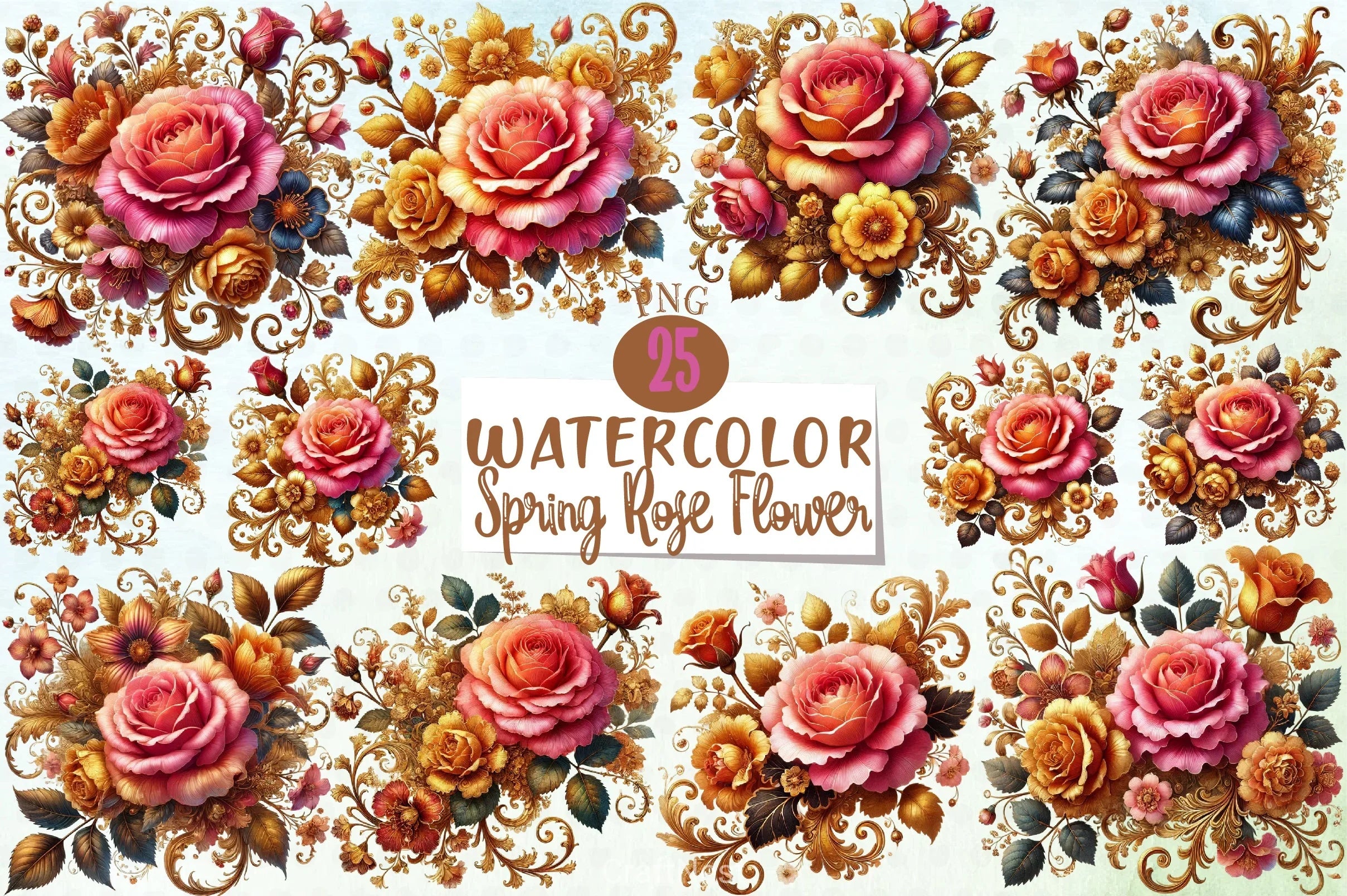 Spring Rose Flower Clipart Bundle 1 - CraftNest - Digital Crafting and Art