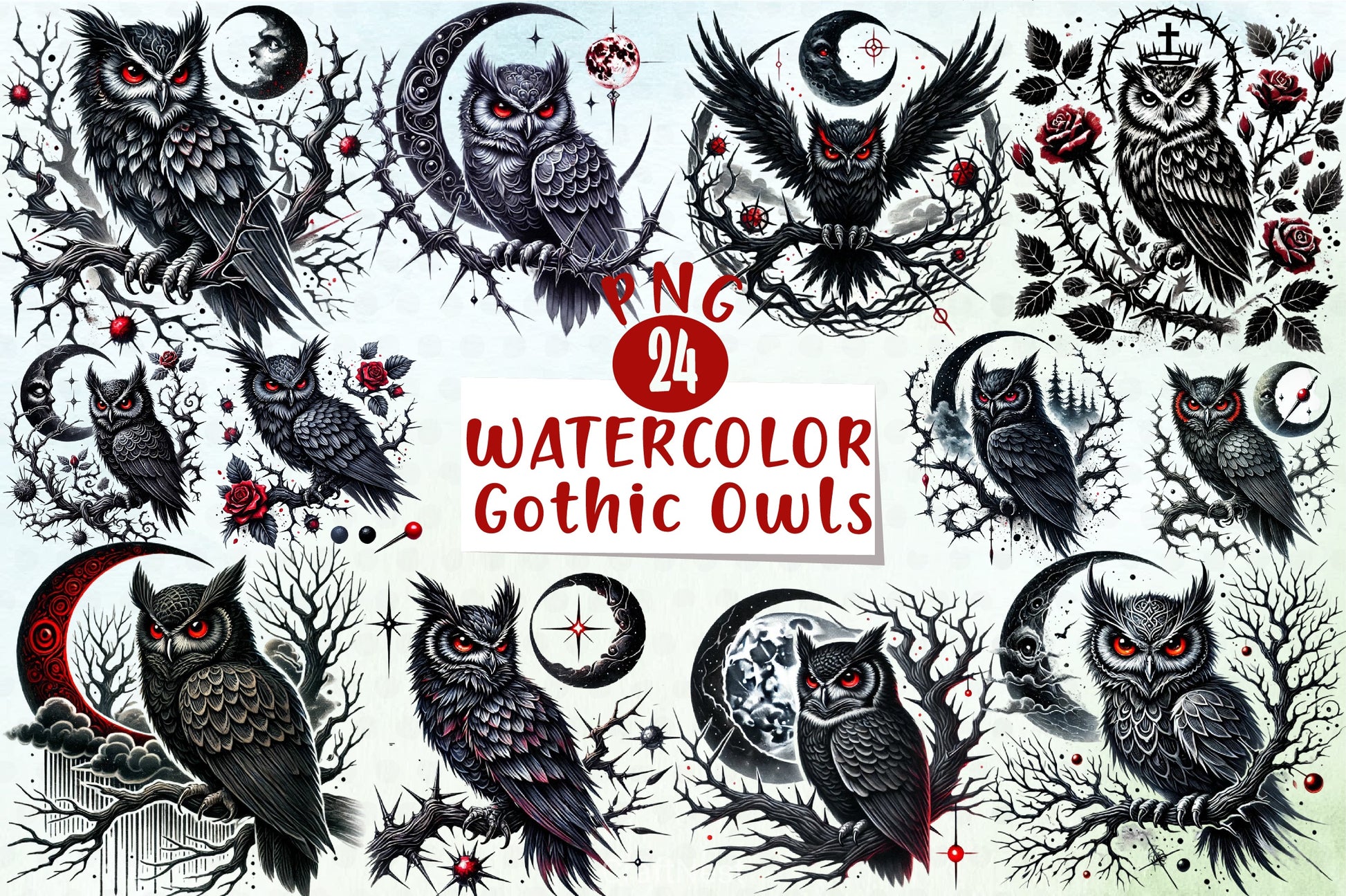 Gothic Owls Clipart Bundle - CraftNest - Digital Crafting and Art