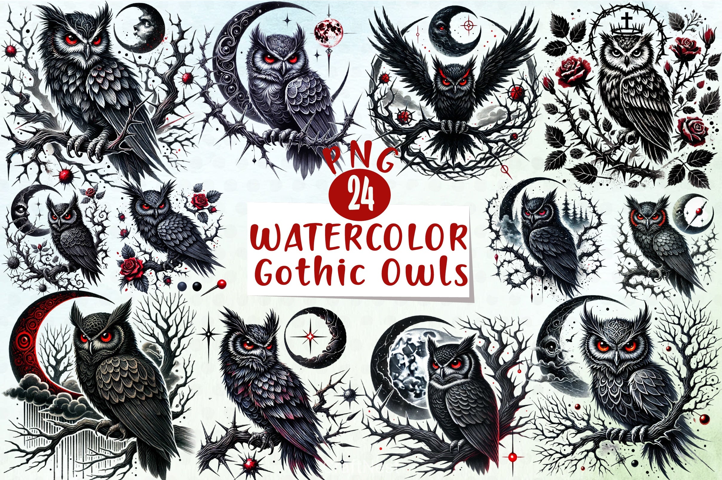 Gothic Owls Clipart Bundle - CraftNest - Digital Crafting and Art