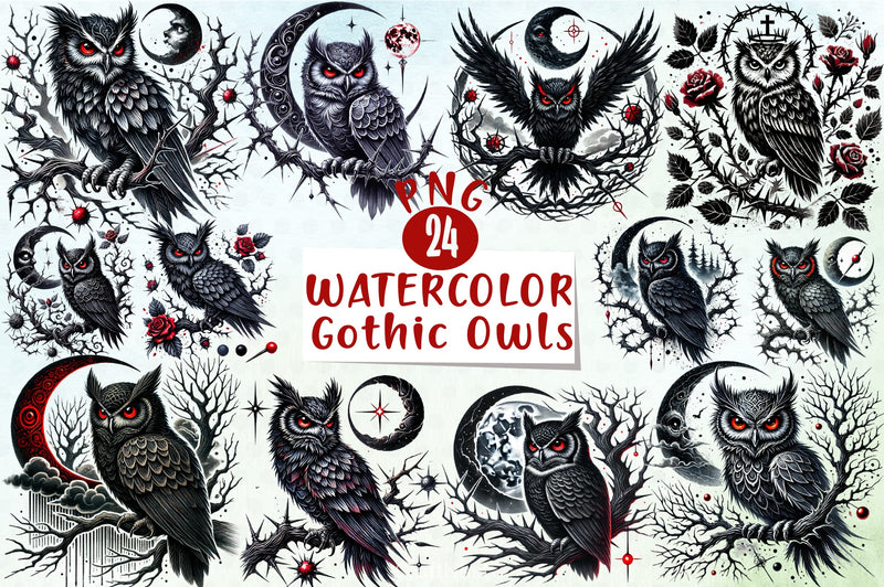 Gothic Owls Clipart Bundle - CraftNest - Digital Crafting and Art