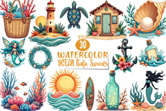 Ocean Boho Summer Clipart Bundle - CraftNest - Digital Crafting and Art