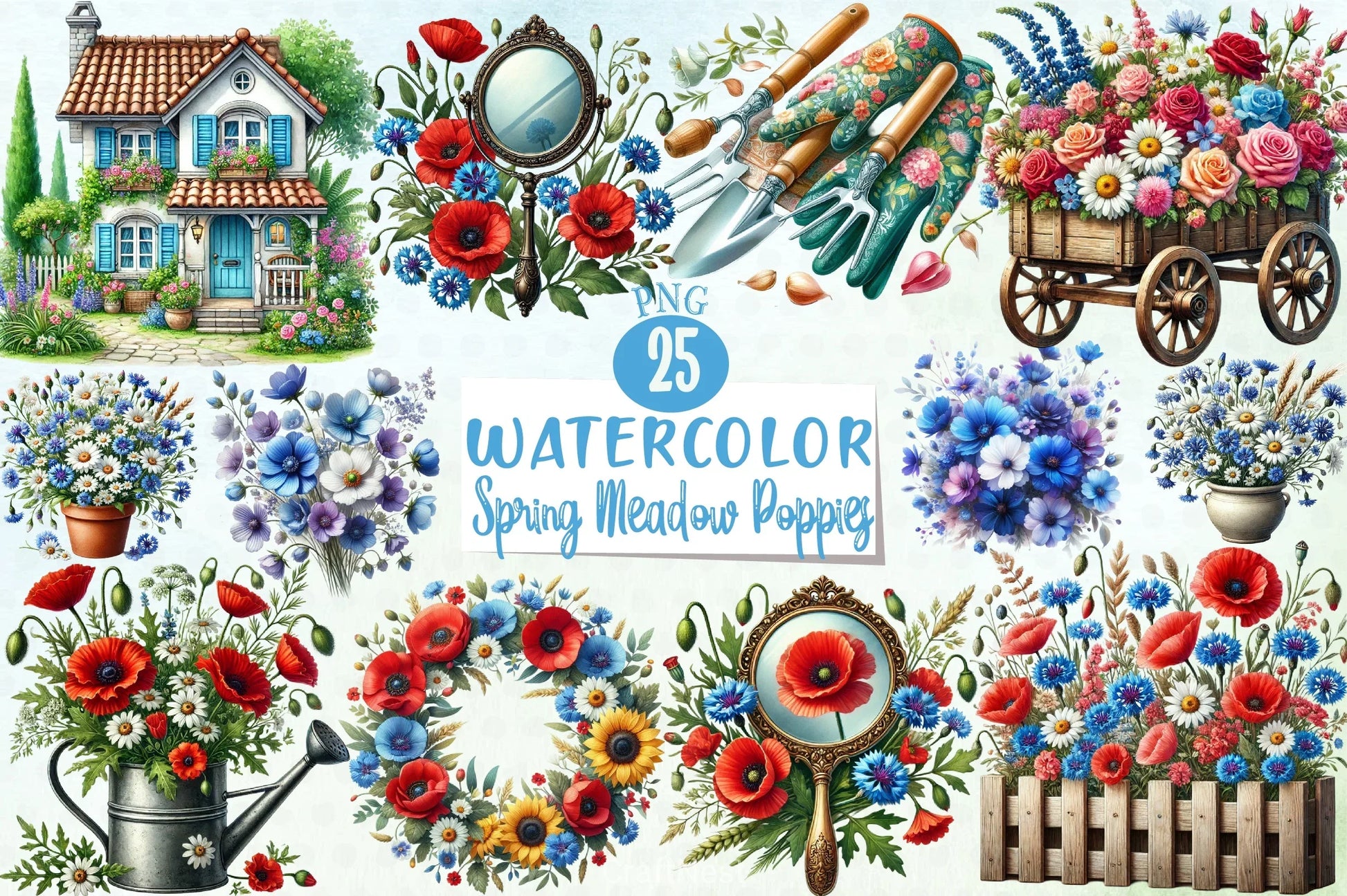 Spring Meadow Poppies Clipart Bundle - CraftNest - Digital Crafting and Art