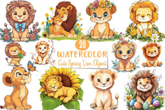 Cute Spring Lion Clipart Bundle - CraftNest - Digital Crafting and Art