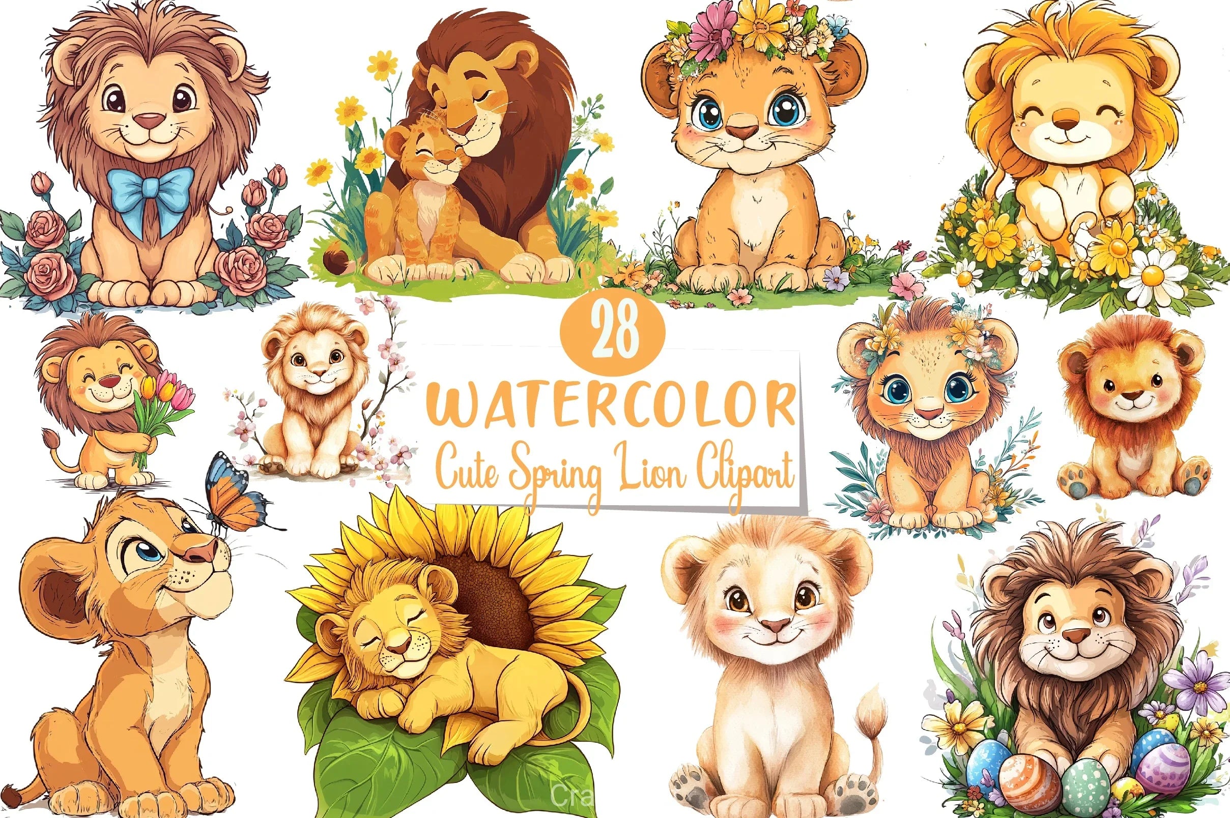 Cute Spring Lion Clipart Bundle - CraftNest - Digital Crafting and Art