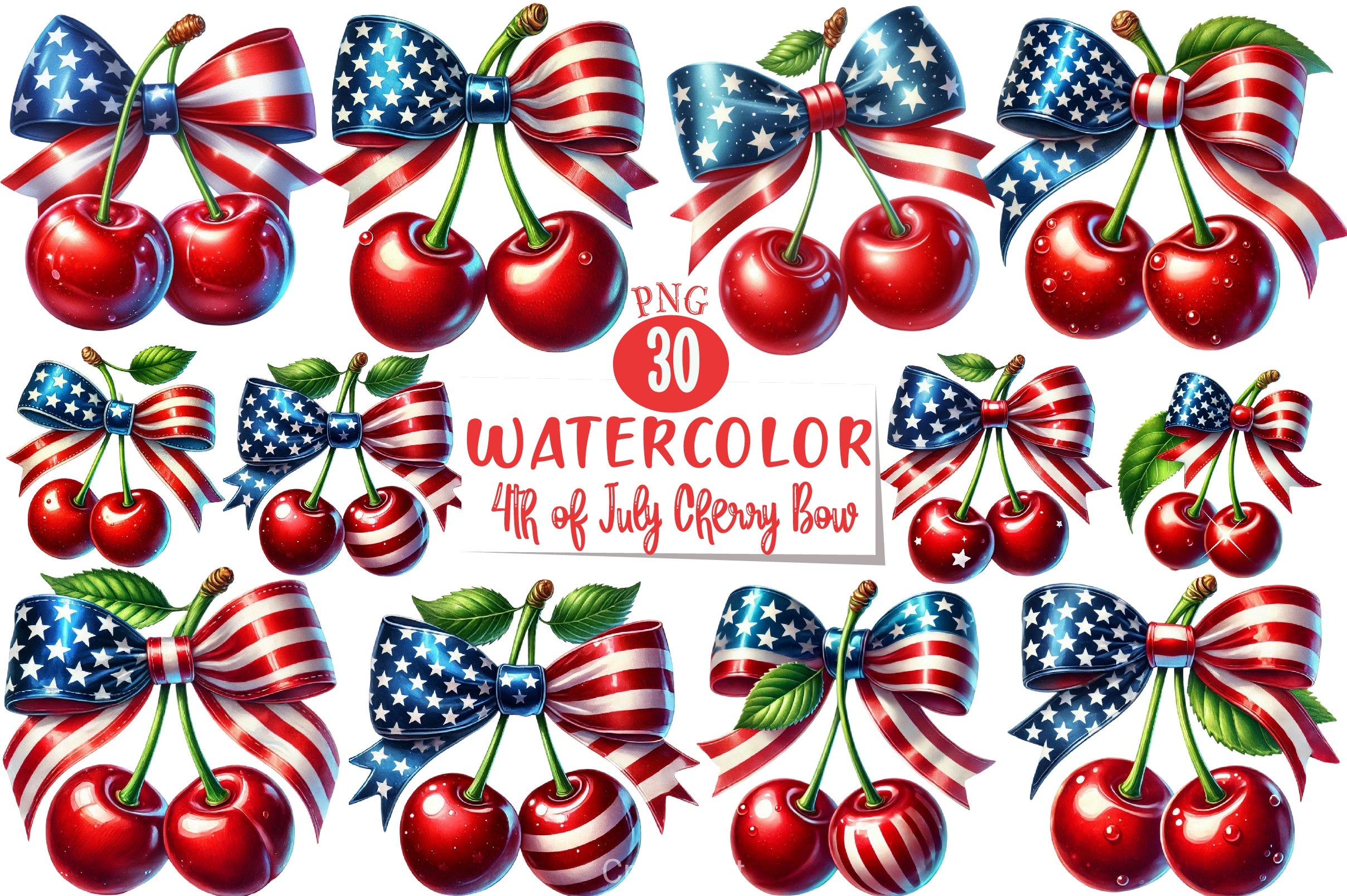 4th of July Cherry Bow Clipart Bundle 4 - CraftNest - Digital Crafting and Art