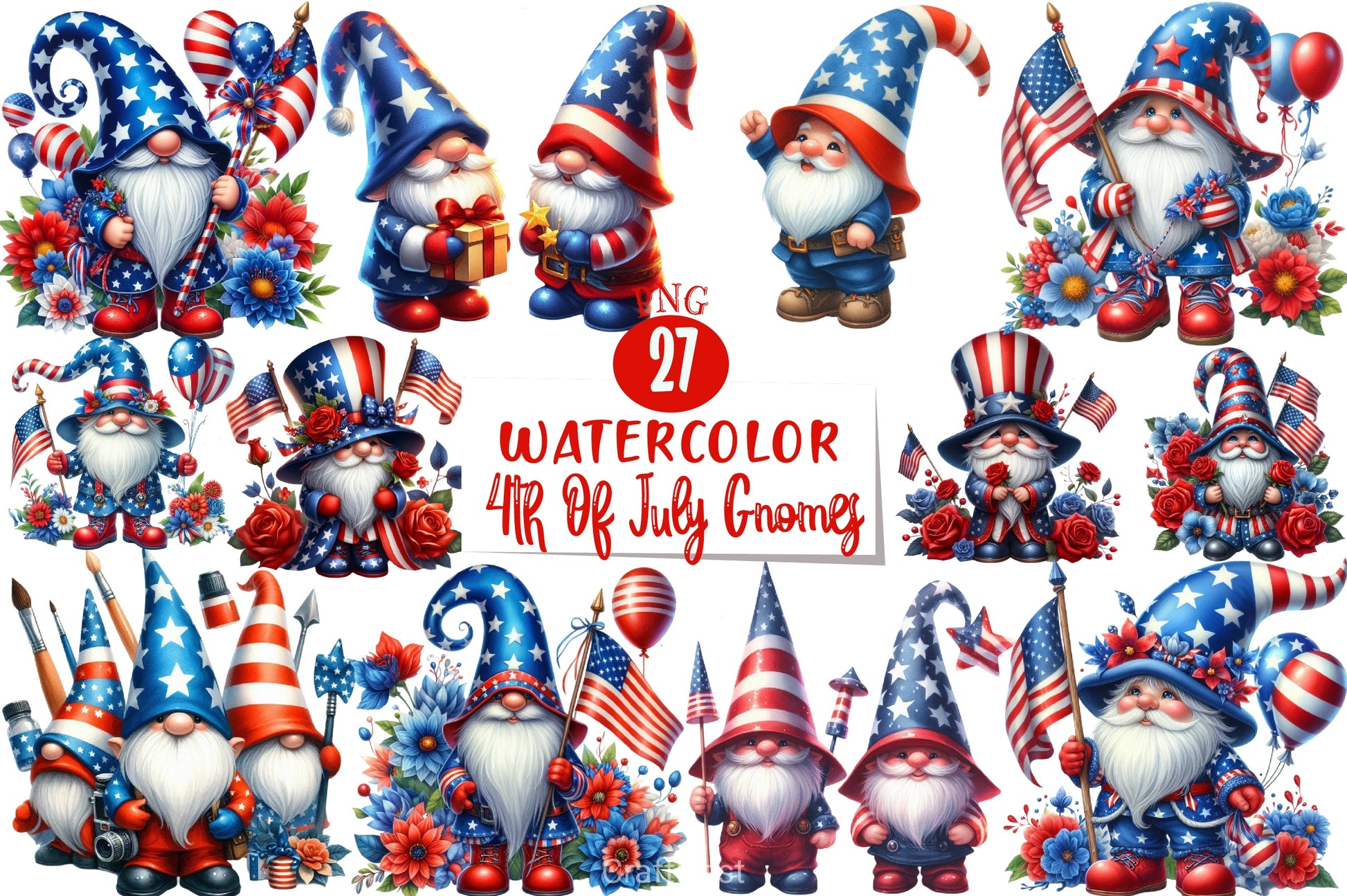 4th of July Gnomes Clipart Bundle 3 - CraftNest - Digital Crafting and Art