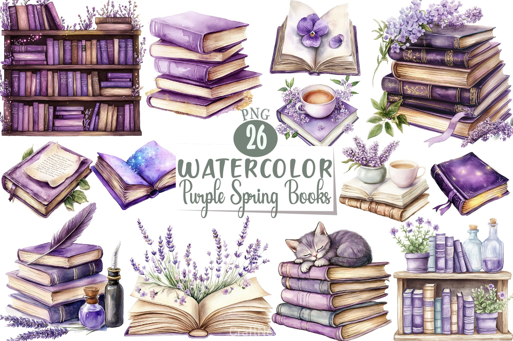Spring Books Purple Clipart Bundle - CraftNest - Digital Crafting and Art