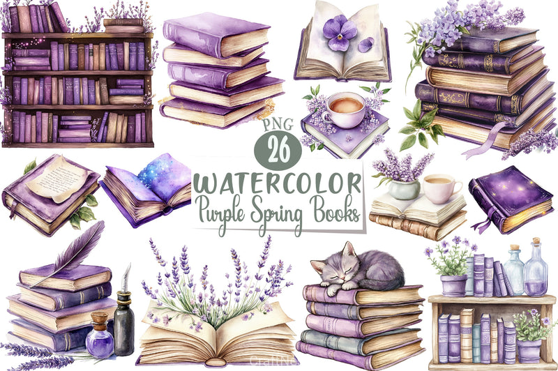 Spring Books Purple Clipart Bundle - CraftNest - Digital Crafting and Art