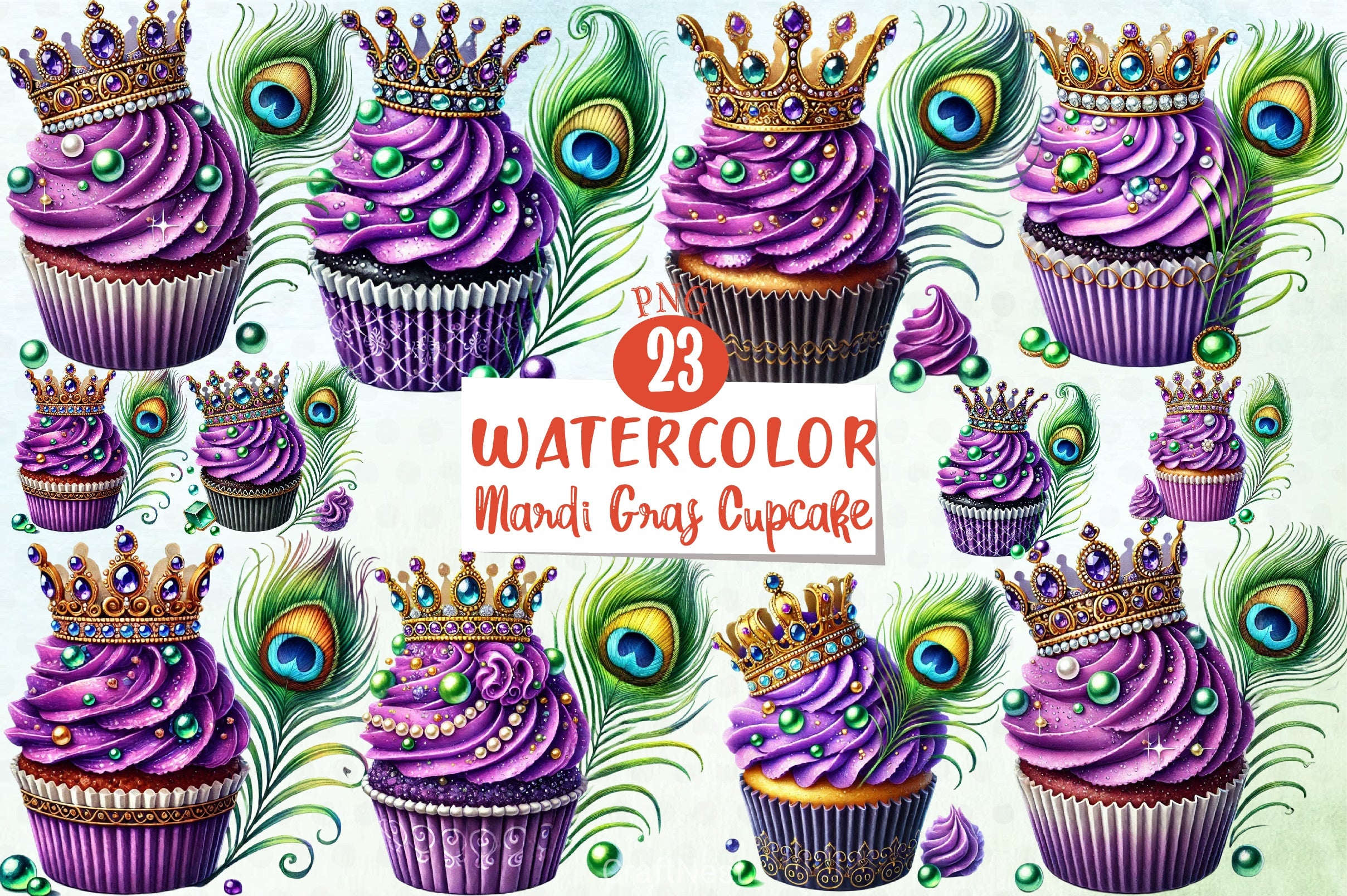 Mardi Gras Cupcake Clipart Bundle - CraftNest - Digital Crafting and Art