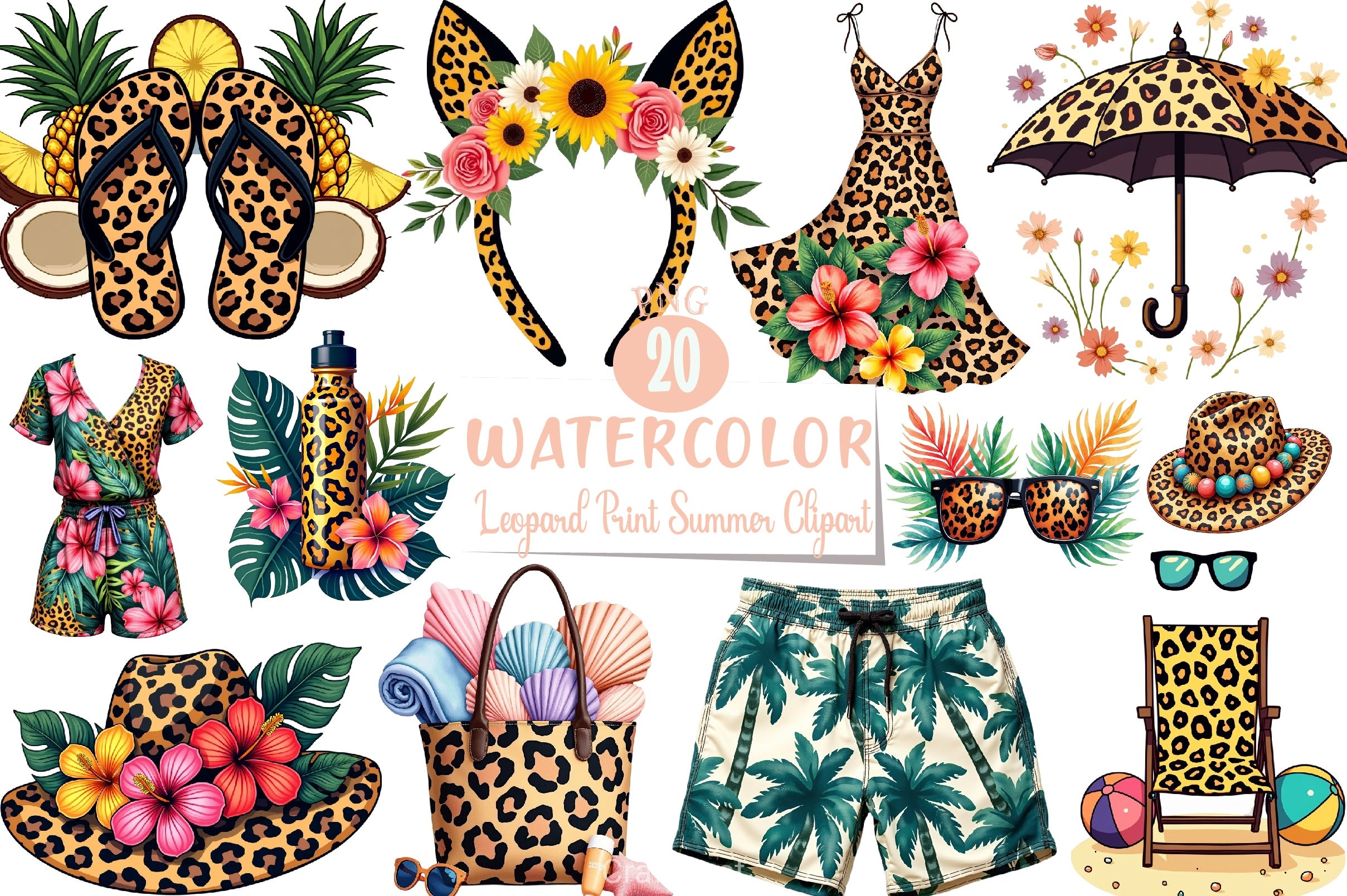 Leopard Print Summer Clipart Bundle - CraftNest - Digital Crafting and Art