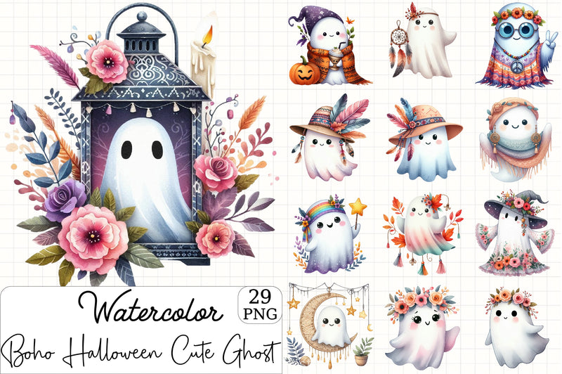 Boho Halloween Ghost Clipart Bundle - CraftNest - Digital Crafting and Art