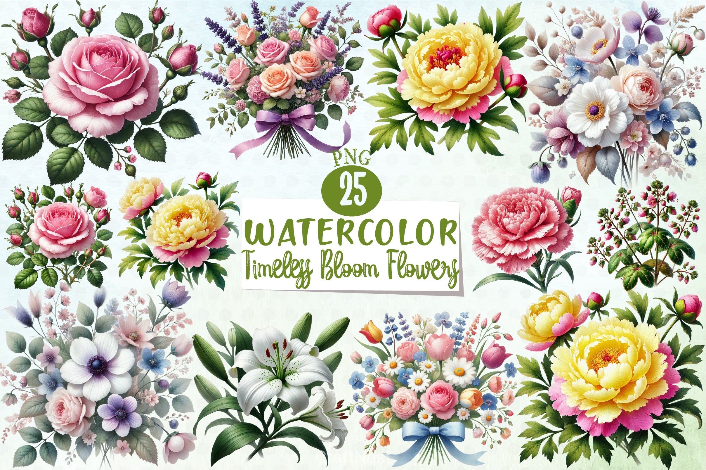 Timeless Bloom Flowers Clipart Bundle - CraftNest - Digital Crafting and Art