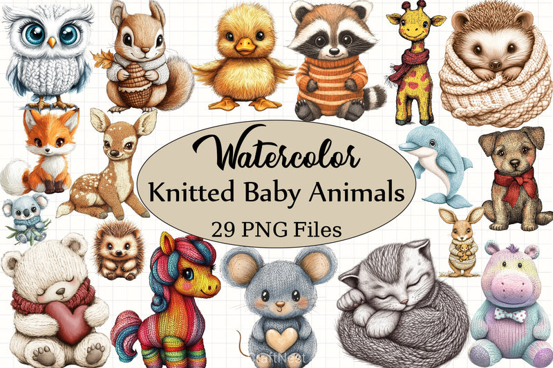 Vintage Knitted Baby Animals Clipart Bundle - CraftNest - Digital Crafting and Art