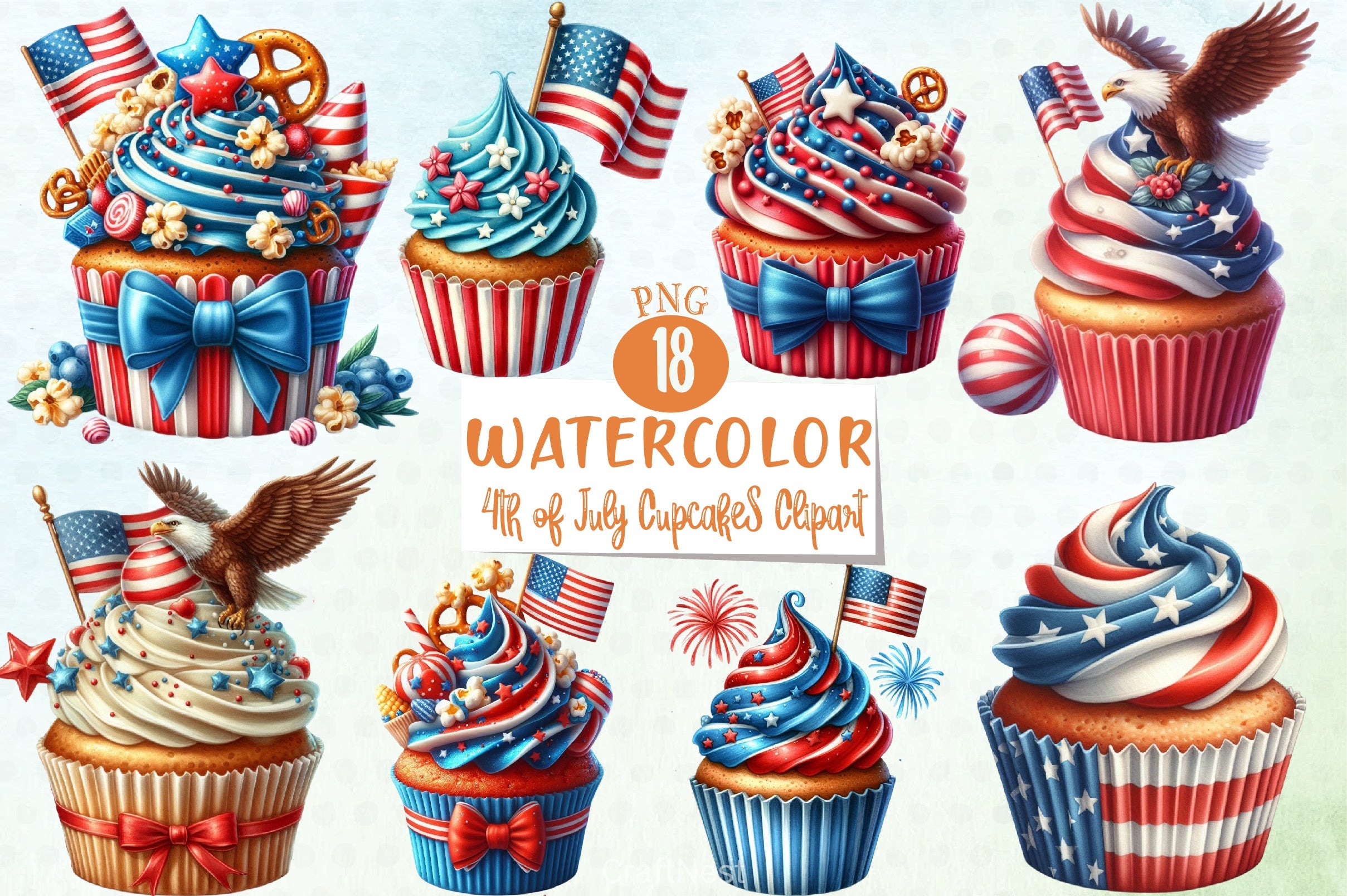4th of July Cupcakes Clipart Bundle - CraftNest - Digital Crafting and Art