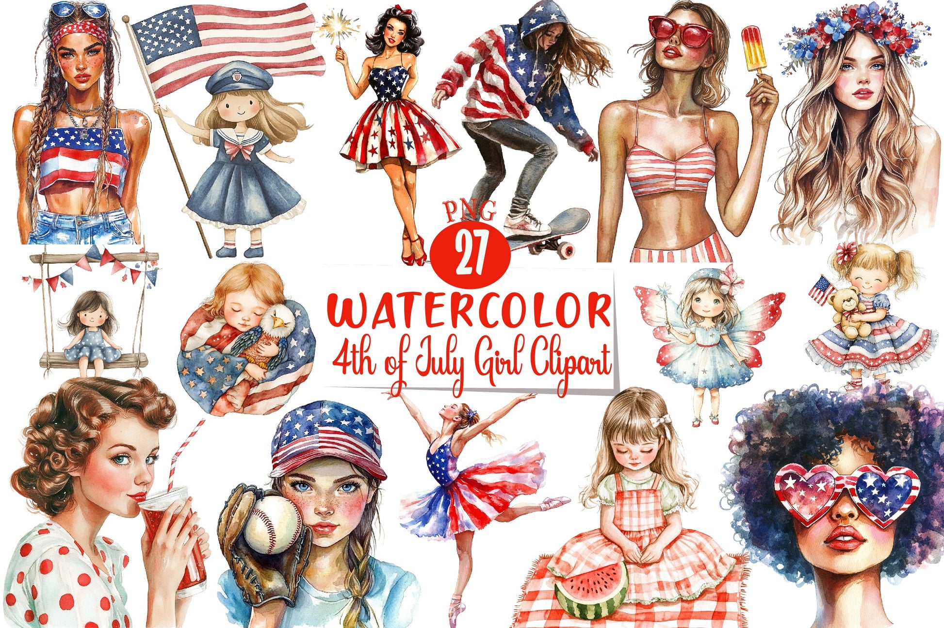 4th of July Girl Clipart Bundle 2 - CraftNest - Digital Crafting and Art