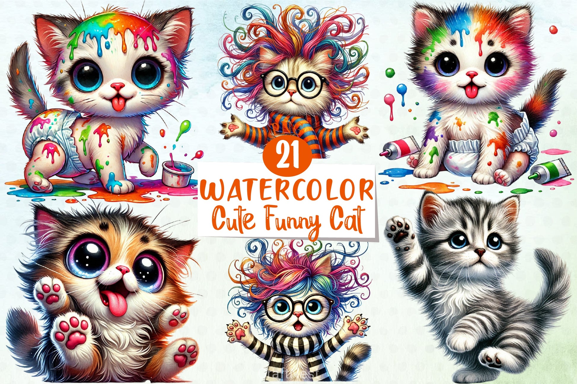 Cute Funny Cat Clipart Bundle - CraftNest - Digital Crafting and Art