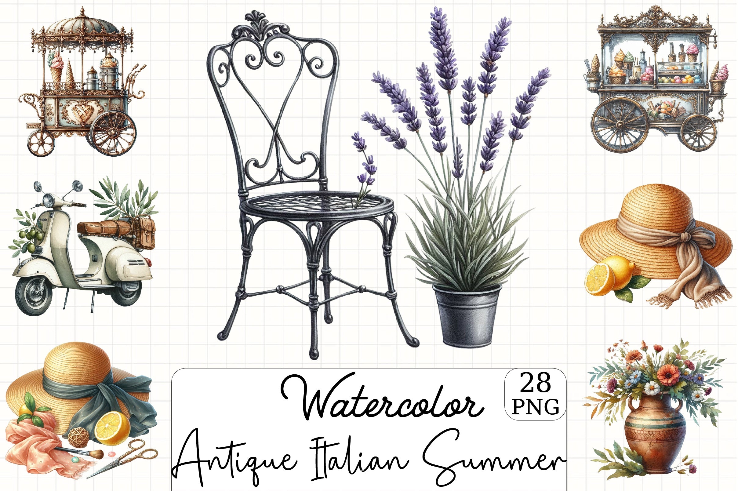 Antique Italian Summer Clipart Bundle 11 - CraftNest - Digital Crafting and Art