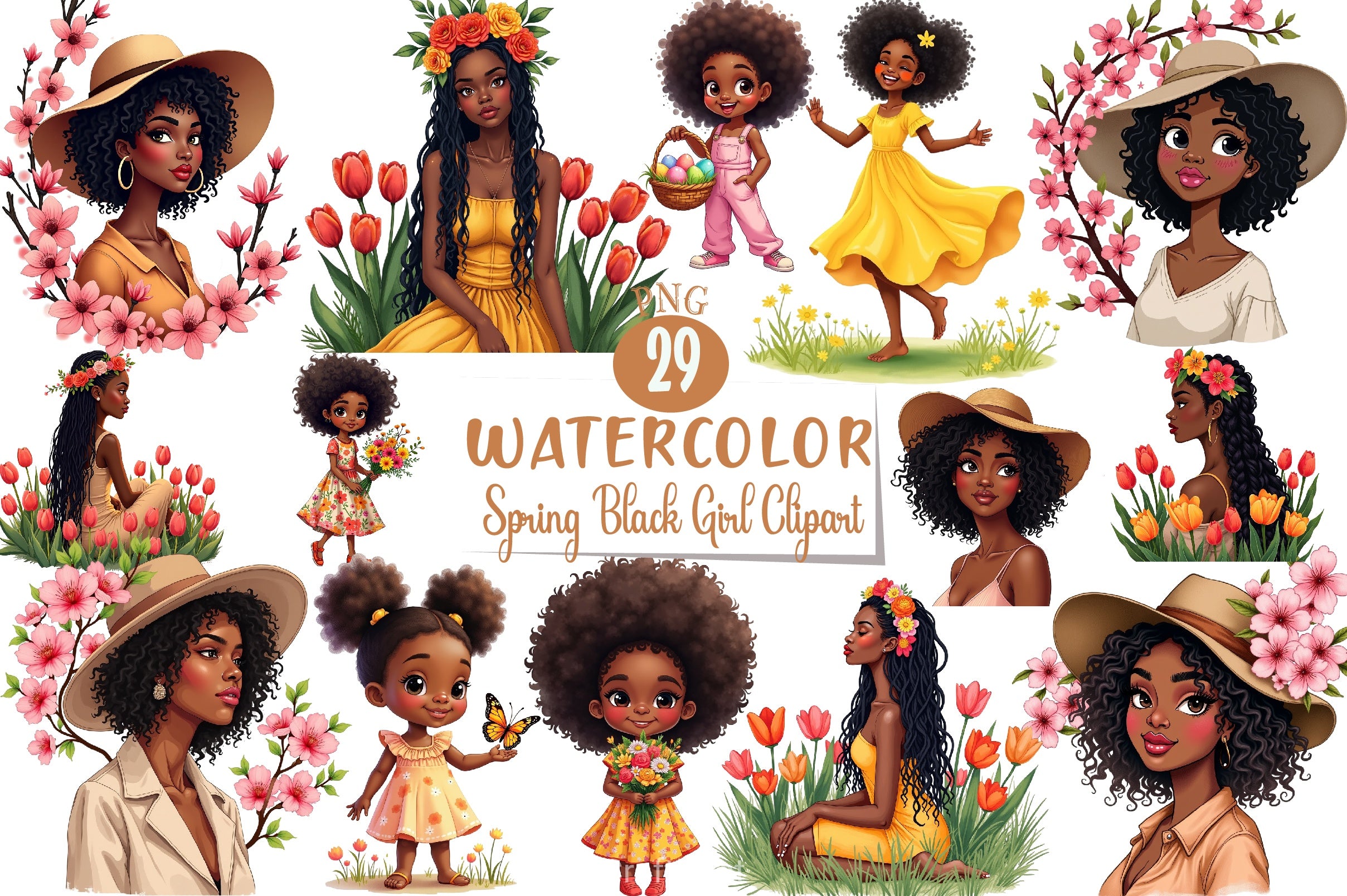 Spring Black Girl Clipart Bundle - CraftNest - Digital Crafting and Art