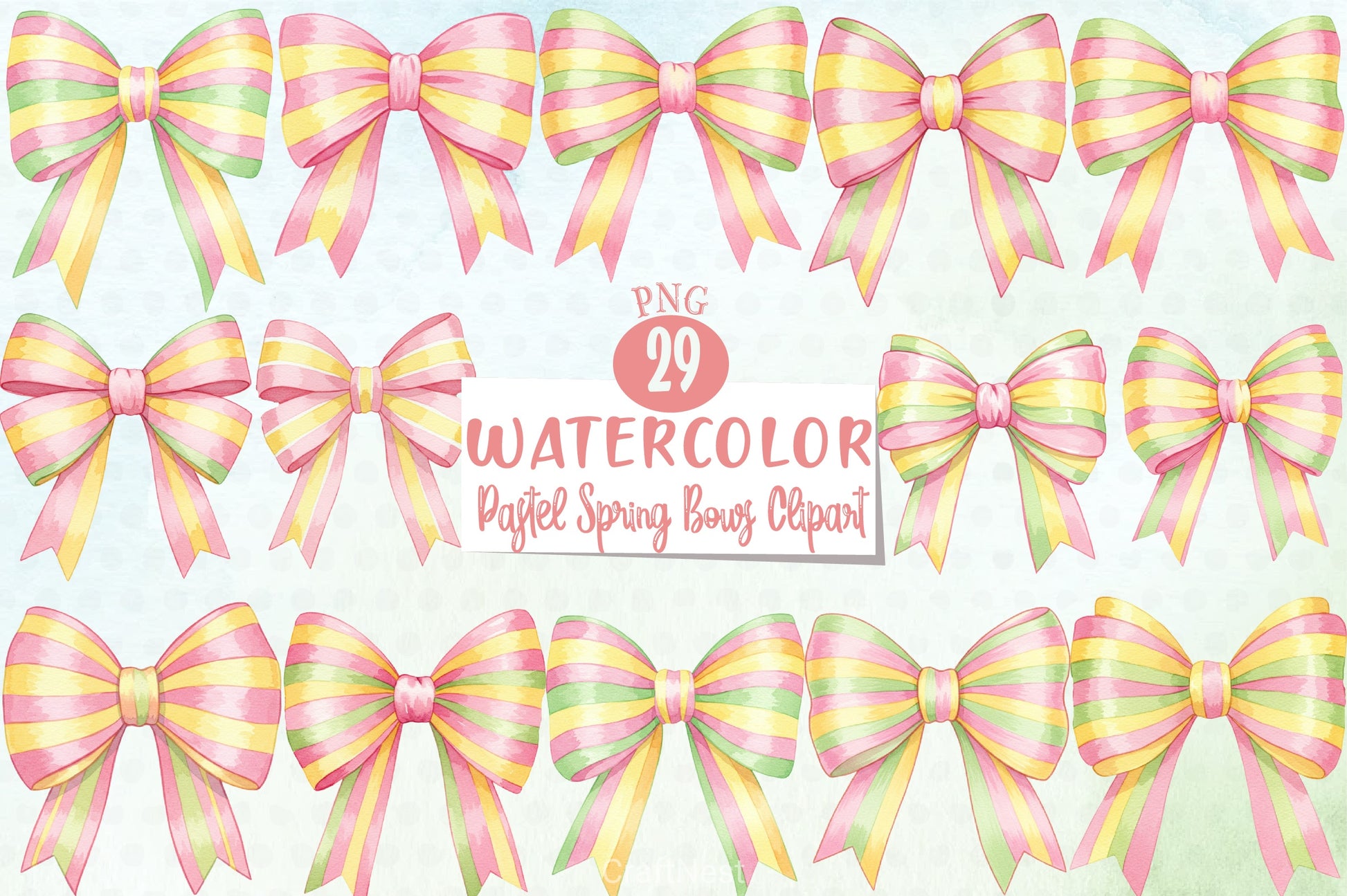 Watercolour Pastel Spring Bows Clipart Bundle - CraftNest - Digital Crafting and Art