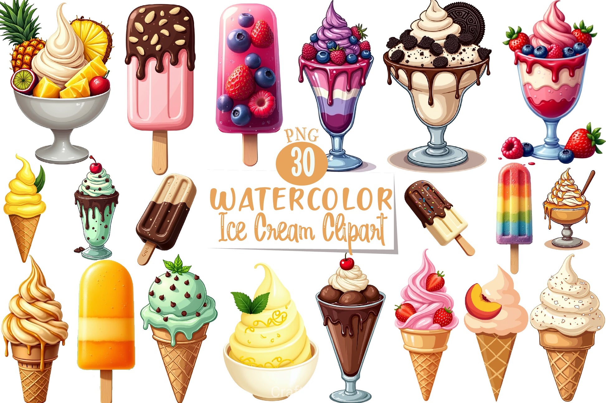 Ice Cream Clipart Bundle 3 - CraftNest - Digital Crafting and Art