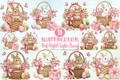 Pink Pastel Easter Bunny Clipart Bundle - CraftNest - Digital Crafting and Art