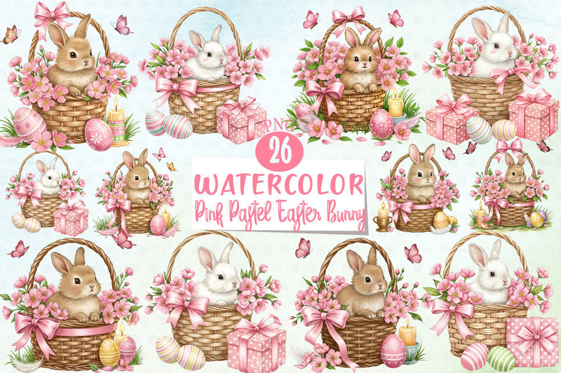Pink Pastel Easter Bunny Clipart Bundle - CraftNest - Digital Crafting and Art