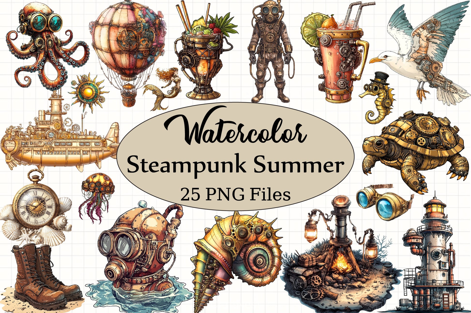 Steampunk Summer Clipart Bundle - CraftNest - Digital Crafting and Art