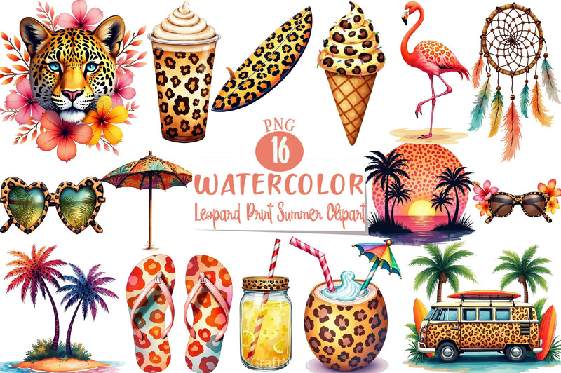 Leopard Print Summer Clipart Bundle 1 - CraftNest - Digital Crafting and Art