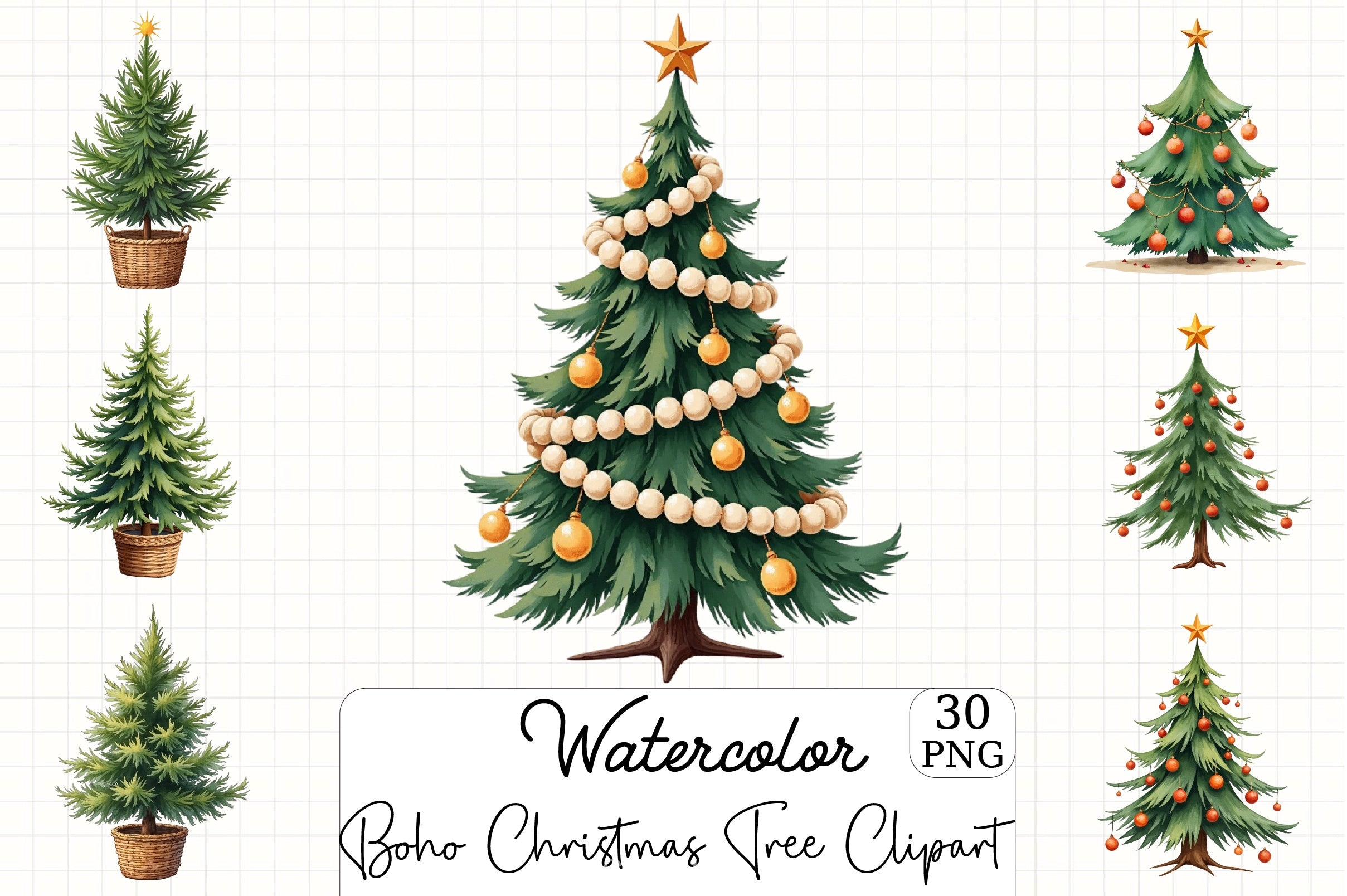 Boho Christmas Tree Clipart Bundle - CraftNest - Digital Crafting and Art