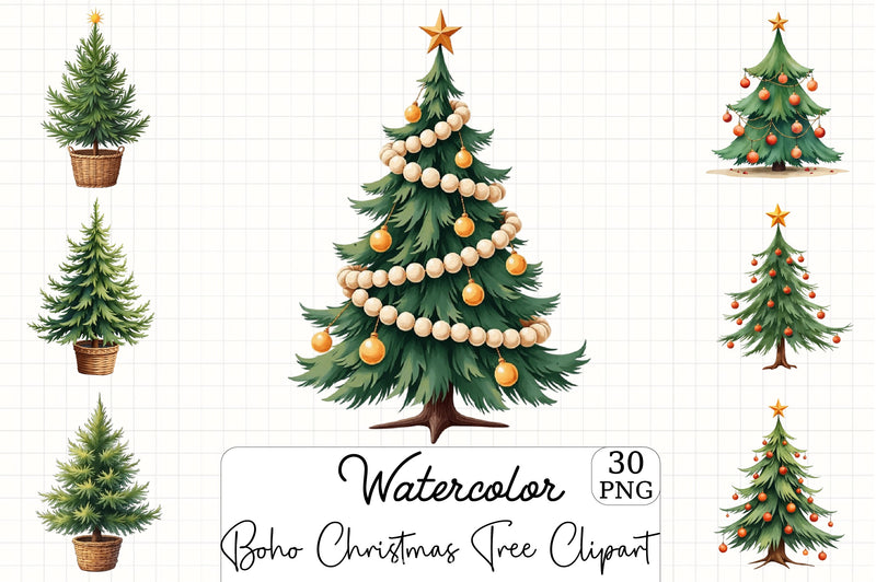 Boho Christmas Tree Clipart Bundle - CraftNest - Digital Crafting and Art