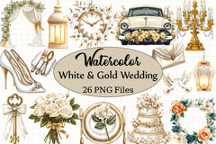 White & Gold Wedding Clipart Bundle - CraftNest - Digital Crafting and Art