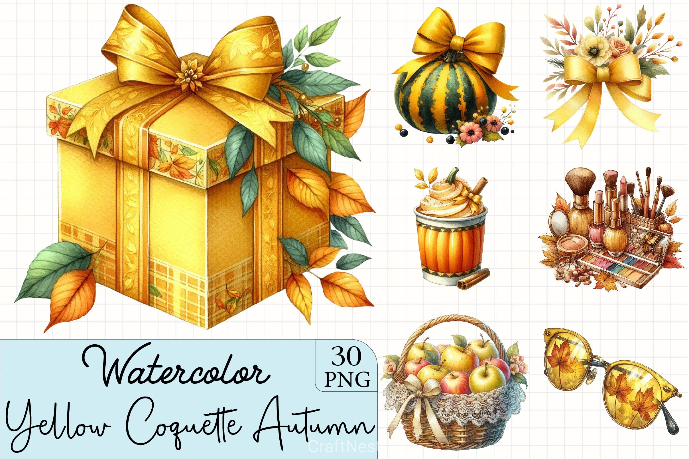 Yellow Coquette Autumn Clipart Bundle - CraftNest - Digital Crafting and Art