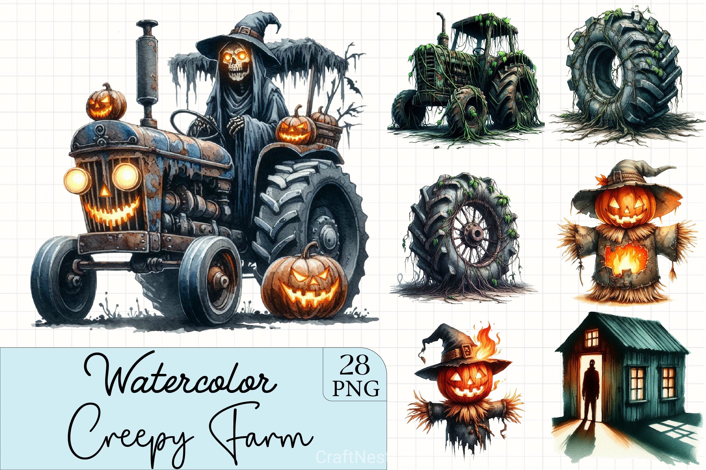 Creepy Halloween Farm Clipart Bundle - CraftNest - Digital Crafting and Art