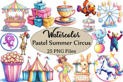 Pastel Summer Circus Clipart Bundle - CraftNest - Digital Crafting and Art