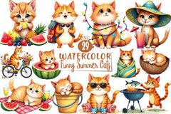 Funny Summer Cats Clipart Bundle - CraftNest - Digital Crafting and Art
