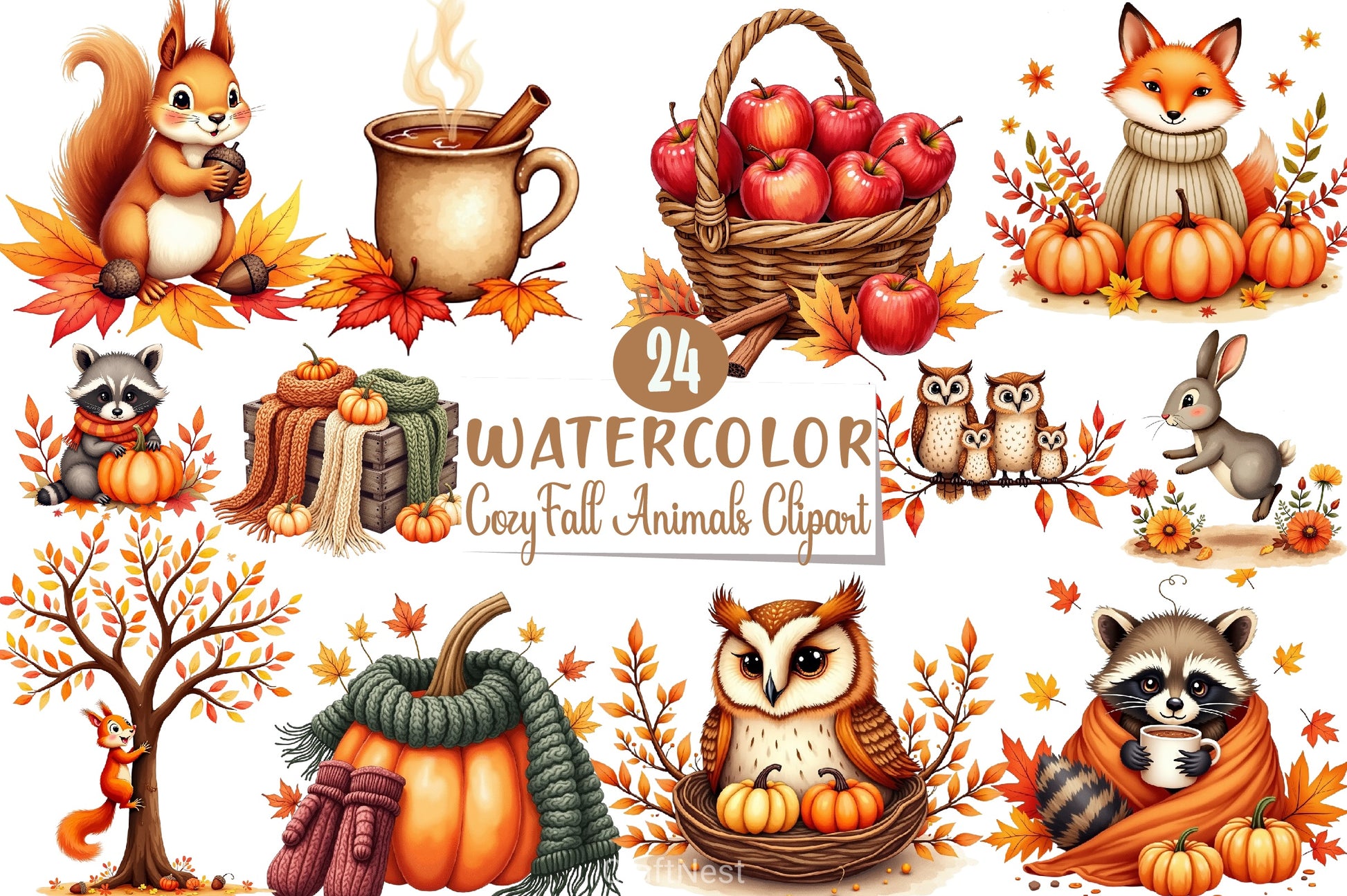 Cozy Fall Animals Clipart Bundle - CraftNest - Digital Crafting and Art