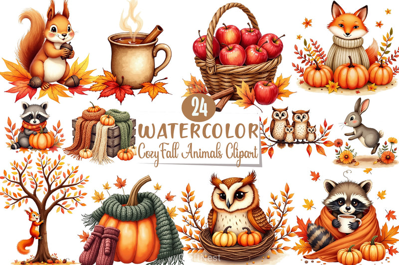 Cozy Fall Animals Clipart Bundle - CraftNest - Digital Crafting and Art