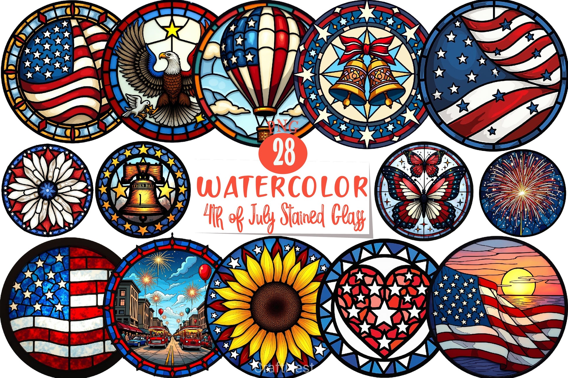 4th of July Stained Glass Clipart Bundle - CraftNest - Digital Crafting and Art