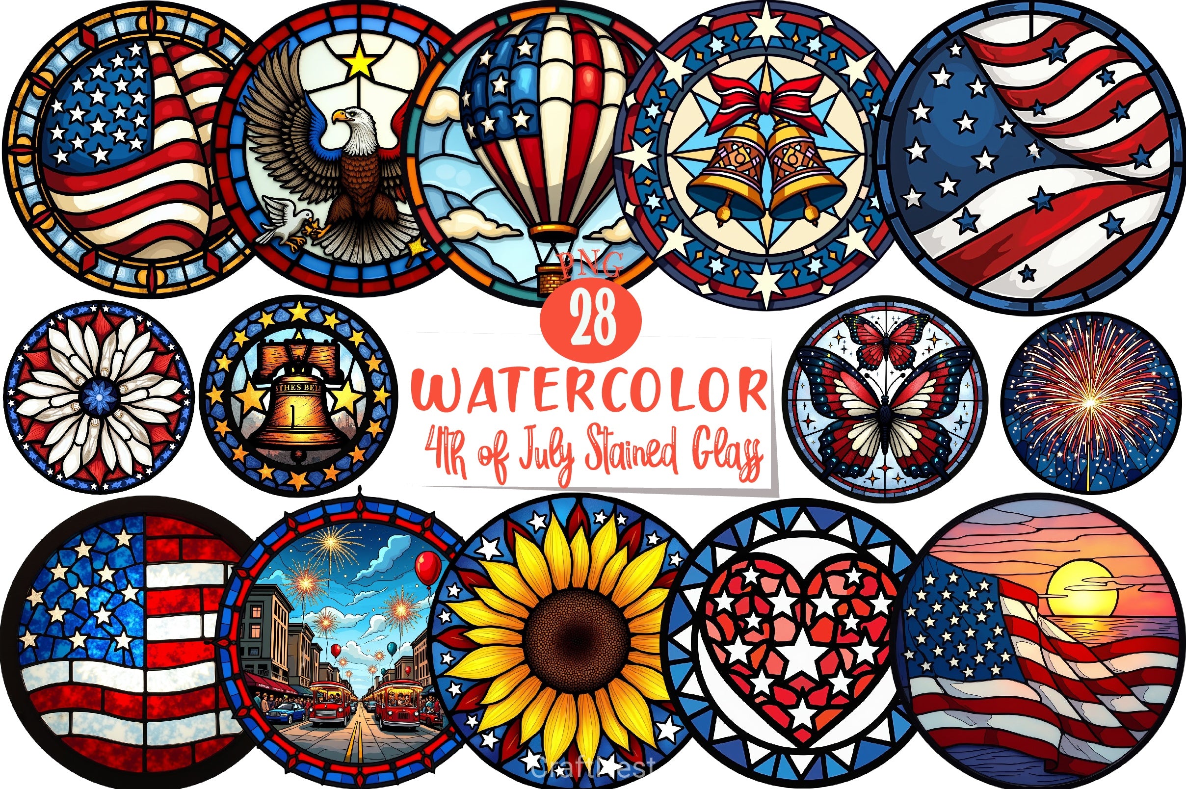 4th of July Stained Glass Clipart Bundle - CraftNest - Digital Crafting and Art