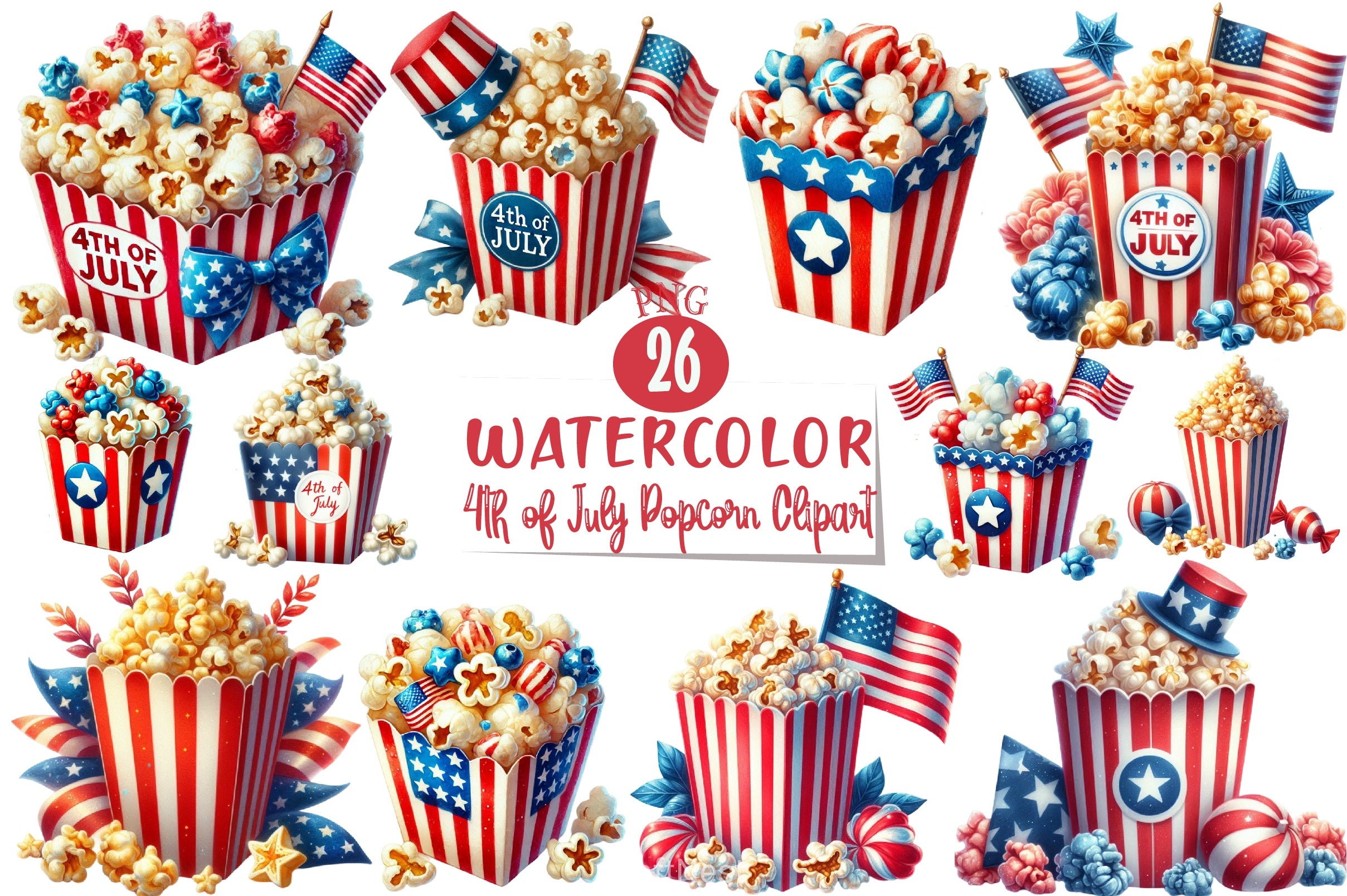 4th of July Popcorn Clipart Bundle 1 - CraftNest - Digital Crafting and Art
