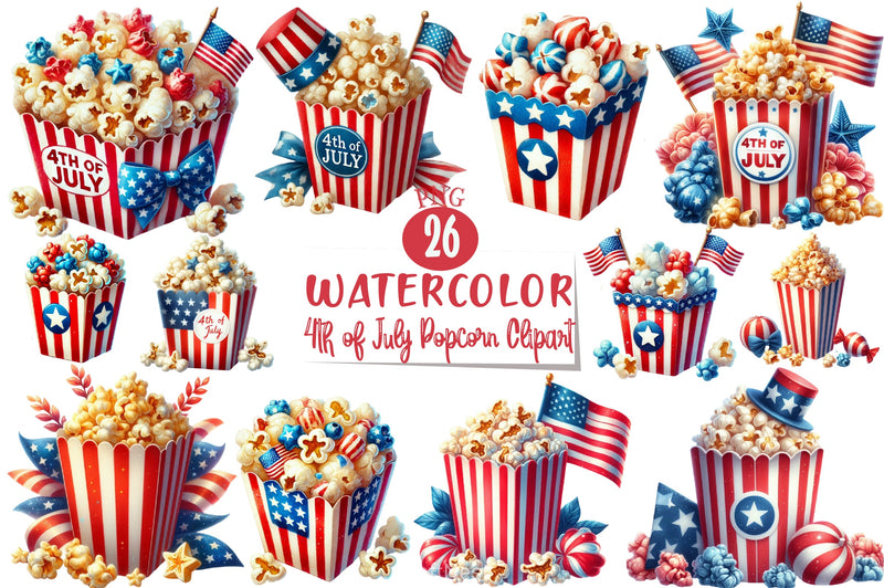 4th of July Popcorn Clipart Bundle 1 - CraftNest - Digital Crafting and Art