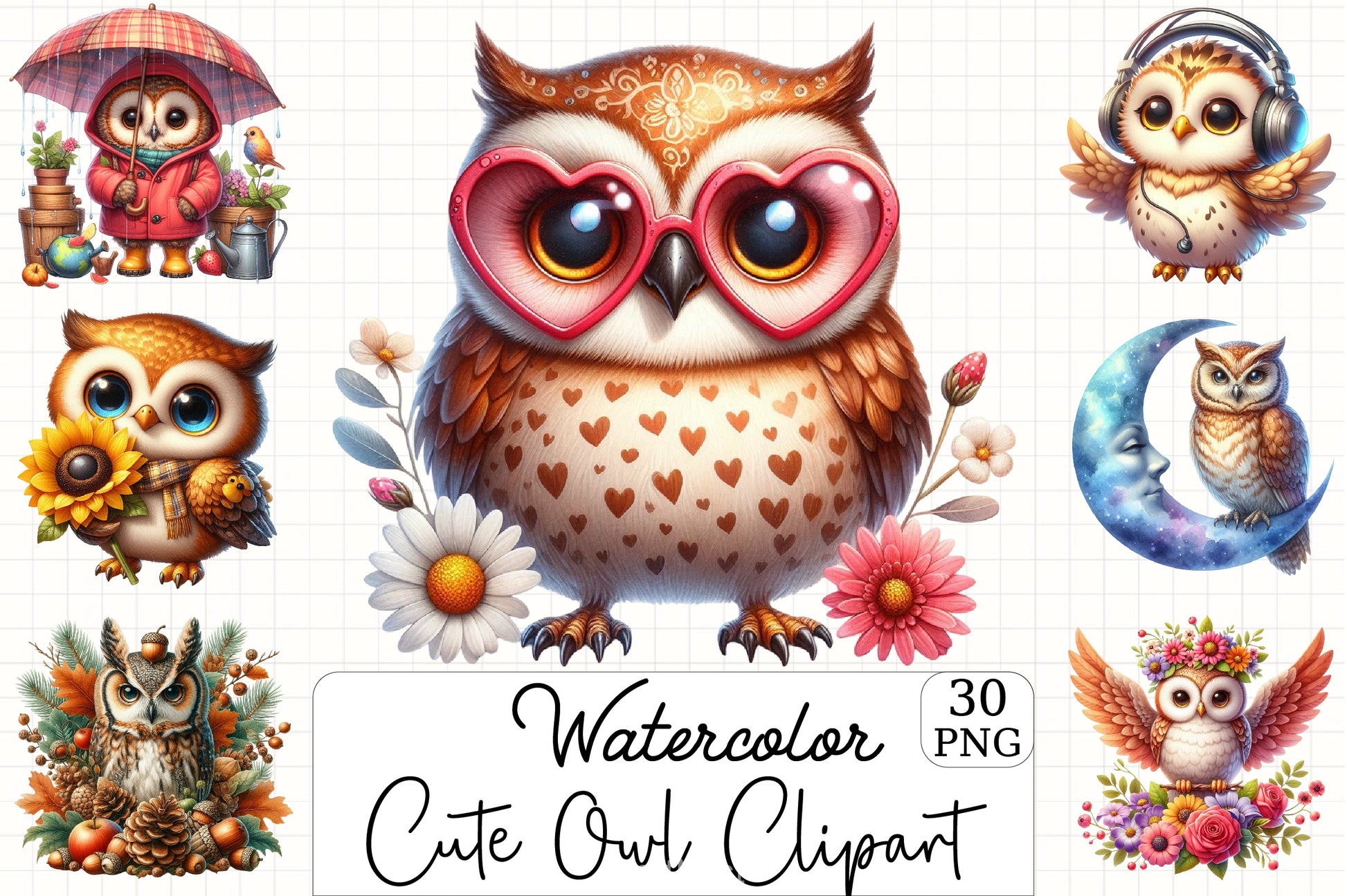 Cute Owl Clipart Bundle - CraftNest - Digital Crafting and Art